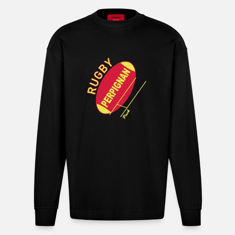 Perpignan Rugby - Heavyweight Oversized Organic Langarmshirt Made in EU - SOLID BLACK