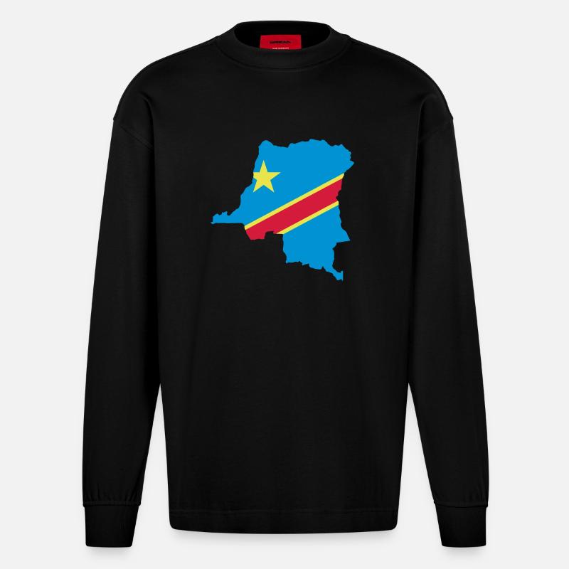 Kongo Map - Heavyweight Oversized Organic Langarmshirt Made in EU - SOLID BLACK