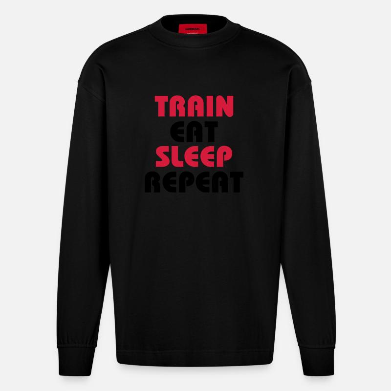 Train Eat Sleep Repeat - Manches longues bio épais oversize fabriqué en UE - SOLID BLACK