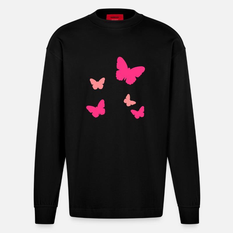 Schmetterlinge - Heavyweight Oversized Organic Langarmshirt Made in EU - SOLID BLACK