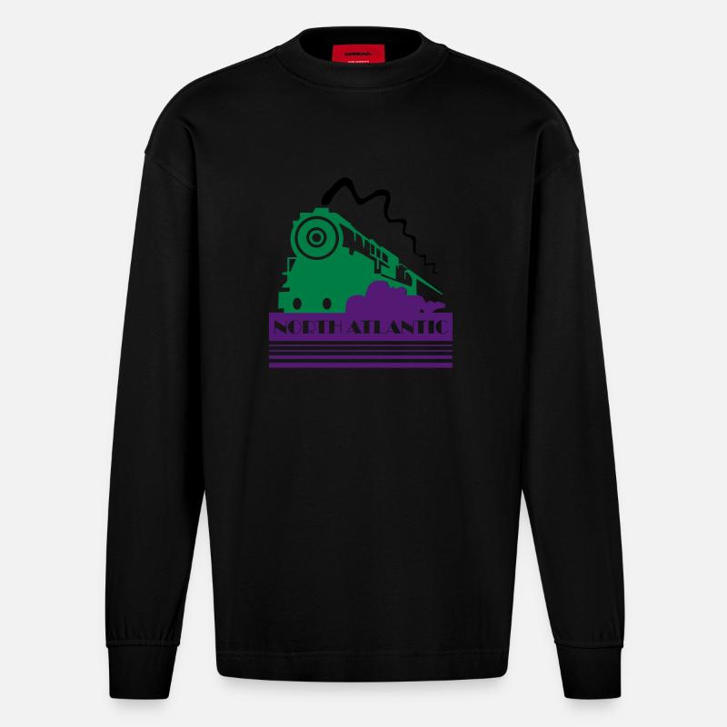 Nordatlantische Art-déco-Eisenbahn - Heavyweight Oversized Organic Langarmshirt Made in EU - SOLID BLACK