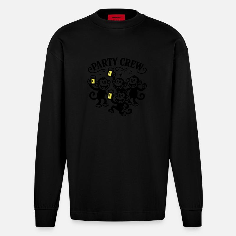 Party Crew Affe Bier - Heavyweight Oversized Organic Langarmshirt Made in EU - SOLID BLACK