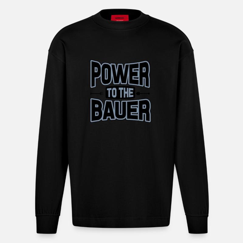 Power to the Bauer - Heavyweight Oversized Organic Langarmshirt Made in EU - SOLID BLACK