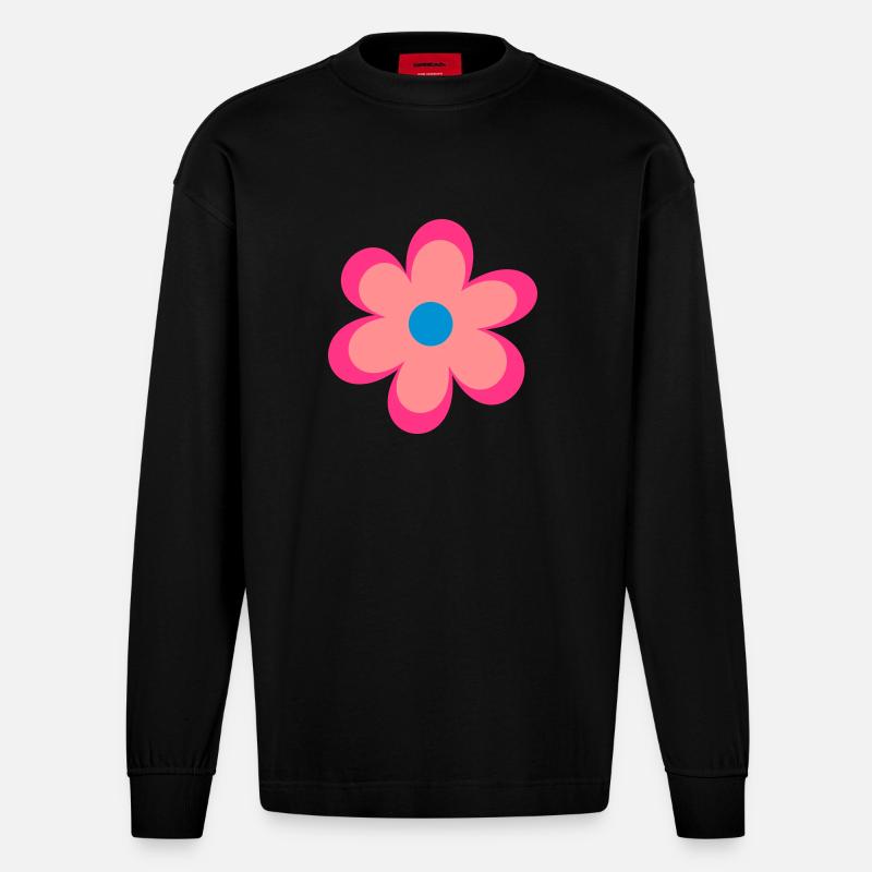 Blumen - Heavyweight Oversized Organic Langarmshirt Made in EU - SOLID BLACK