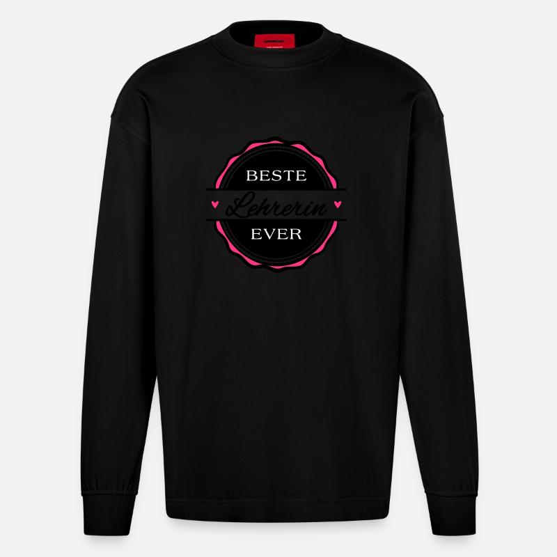 Beste Lehrerin ever - Heavyweight Oversized Organic Langarmshirt Made in EU - SOLID BLACK