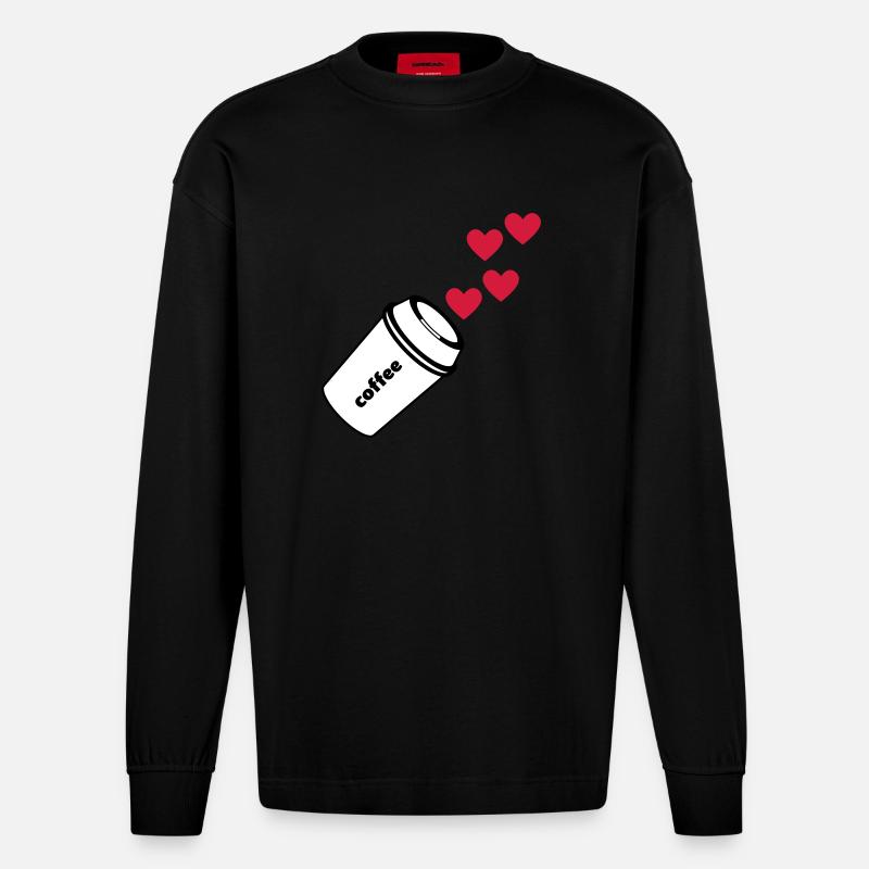coffe love Kaffee Liebe - Heavyweight Oversized Organic Langarmshirt Made in EU - SOLID BLACK