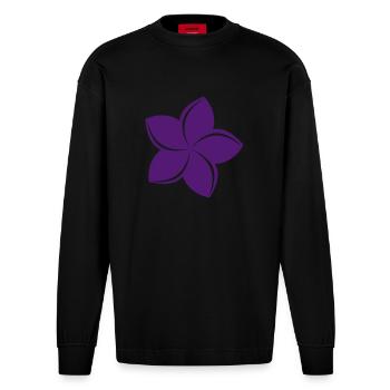 Blüte des Tempelbaumes Frangipani - Kamaha'o Melia - Heavyweight Oversized Organic Langarmshirt Made in EU - SOLID BLACK - Vorne