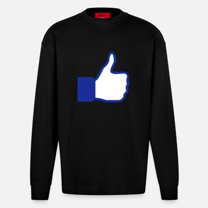 social network button - Heavyweight Oversized Organic Langarmshirt Made in EU - SOLID BLACK