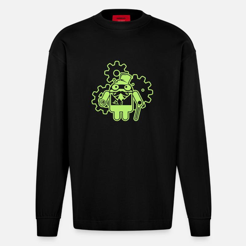 steampunkandroid_mono_light - Manches longues bio épais oversize fabriqué en UE - SOLID BLACK