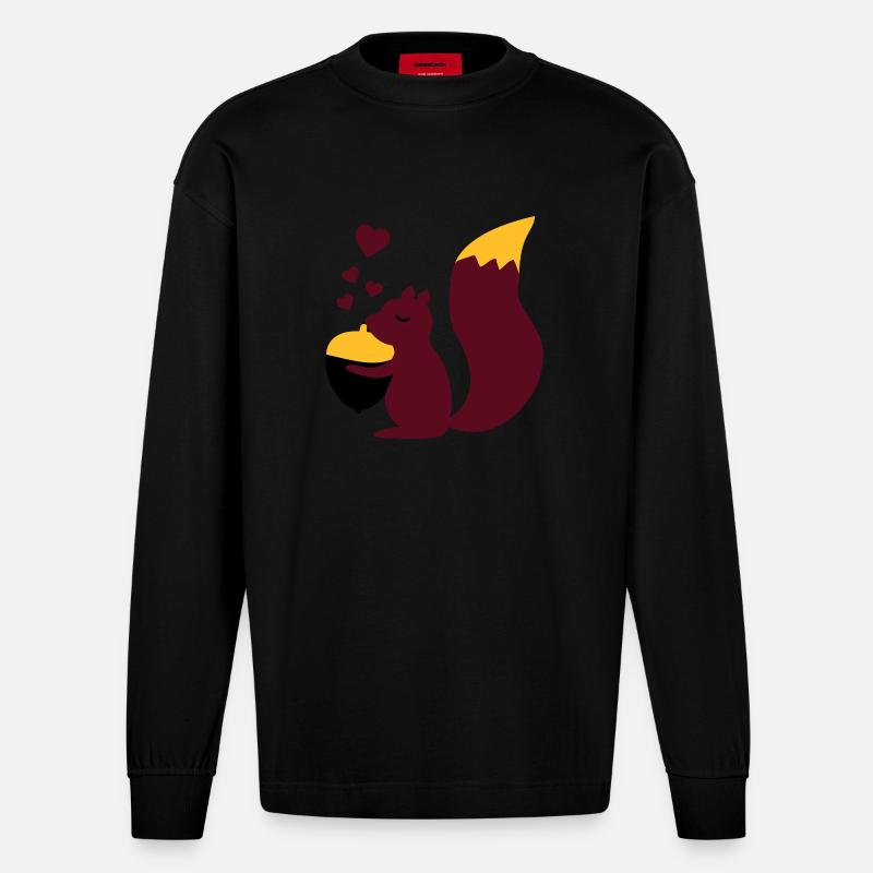 squirell love nuts - Heavyweight Oversized Organic Langarmshirt Made in EU - SOLID BLACK