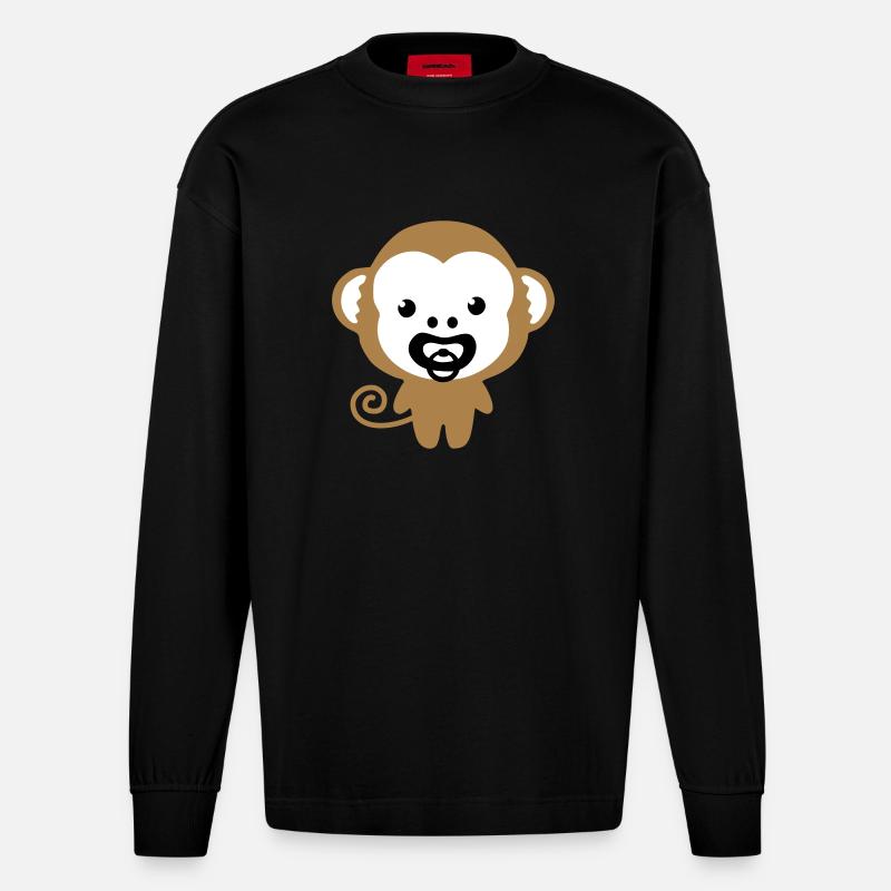 monkey with soother - Manches longues bio épais oversize fabriqué en UE - SOLID BLACK
