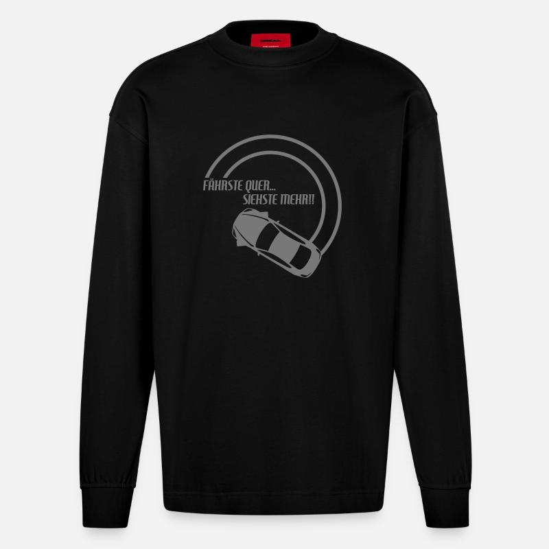 fährste quer... siehste mehr!! 2 - Heavyweight Oversized Organic Langarmshirt Made in EU - SOLID BLACK
