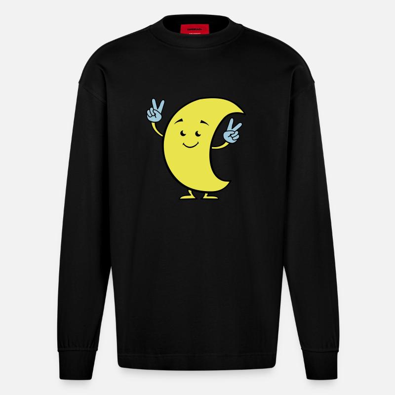 Moon Comic 02 - Heavyweight Oversized Organic Longsleeve Shirt Made in EU - SOLID BLACK