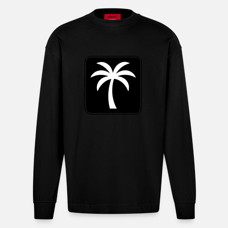 Palme Symbol Sommer - Heavyweight Oversized Organic Langarmshirt Made in EU - SOLID BLACK