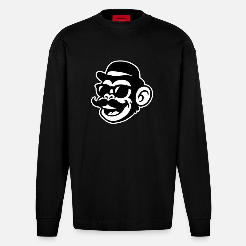 Singe Sir Moustache - Manches longues bio épais oversize fabriqué en UE - SOLID BLACK