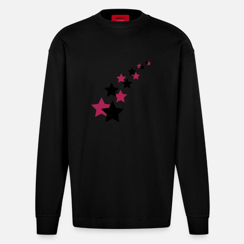 Sterne - Heavyweight Oversized Organic Langarmshirt Made in EU - SOLID BLACK