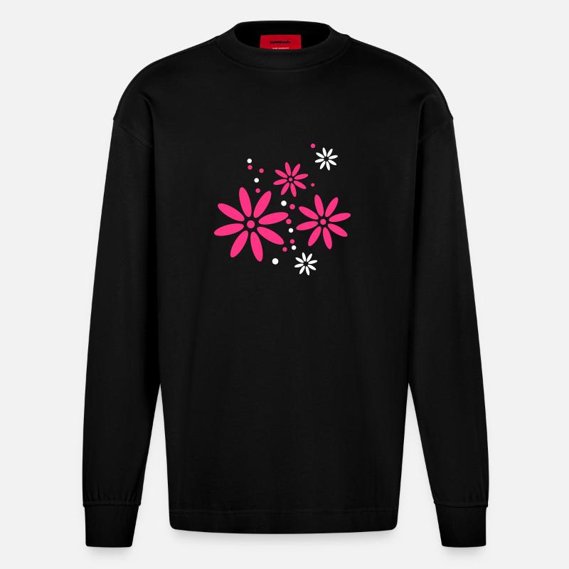 Fleur, Printemps, Été, papillon, Ranke - Manches longues bio épais oversize fabriqué en UE - SOLID BLACK