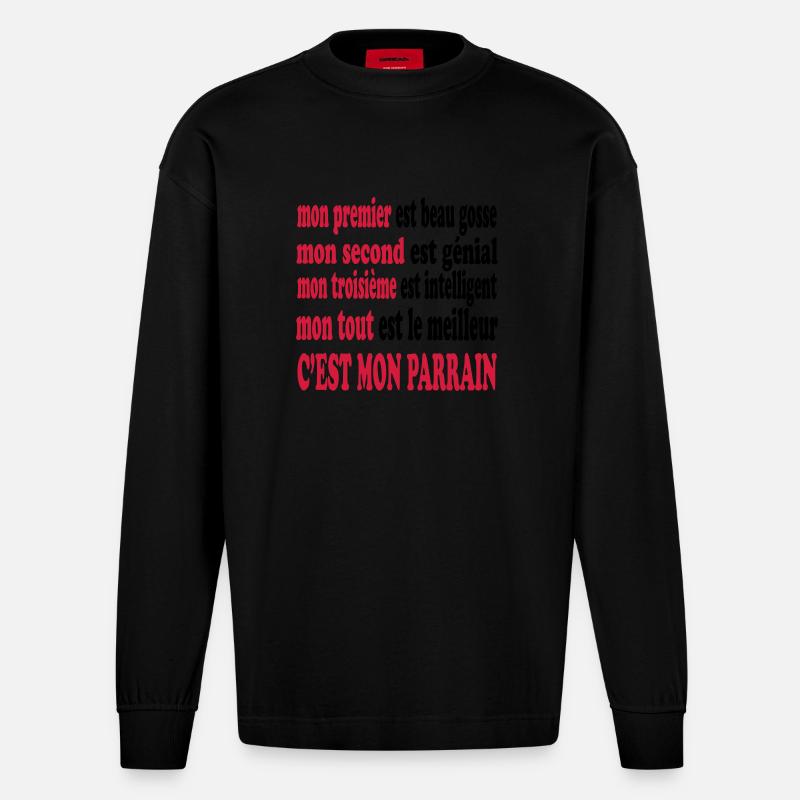 Mon parrain est beau - Heavyweight Oversized Organic Langarmshirt Made in EU - SOLID BLACK