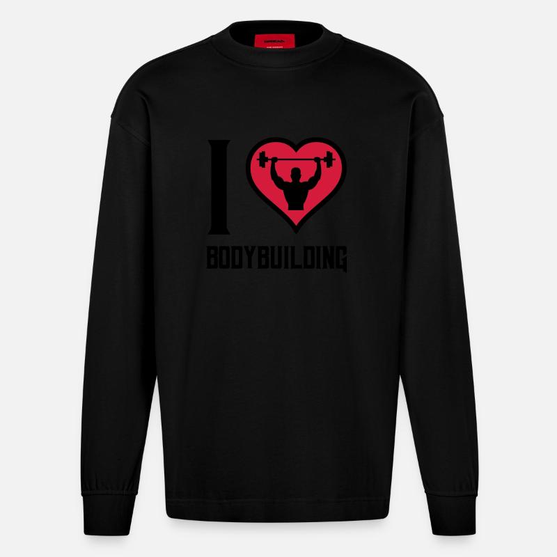 J’adore la musculation - Manches longues bio épais oversize fabriqué en UE - SOLID BLACK