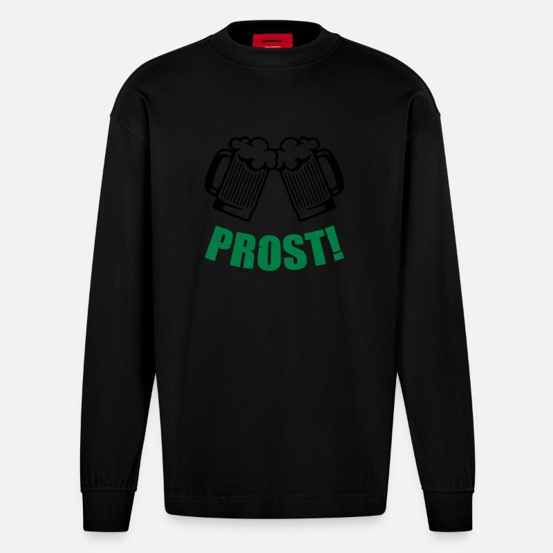 bier prost - Heavyweight Oversized Organic Langarmshirt Made in EU - SOLID BLACK