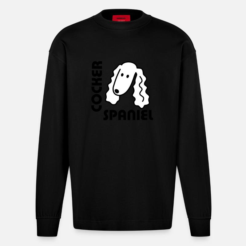 Cocker Spaniel - Manches longues bio épais oversize fabriqué en UE - SOLID BLACK