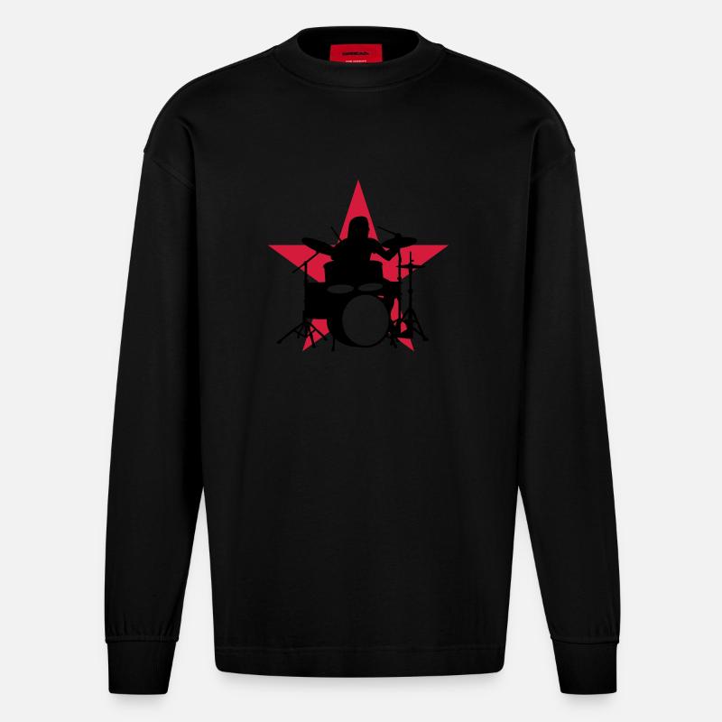 drummer_e_2c - Heavyweight Oversized Organic Langarmshirt Made in EU - SOLID BLACK