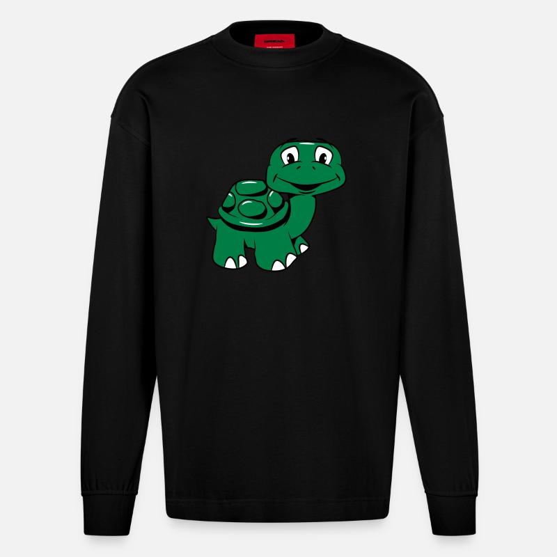 Turtle funny - Heavyweight Oversized Organic Longsleeve Shirt Made in EU - SOLID BLACK