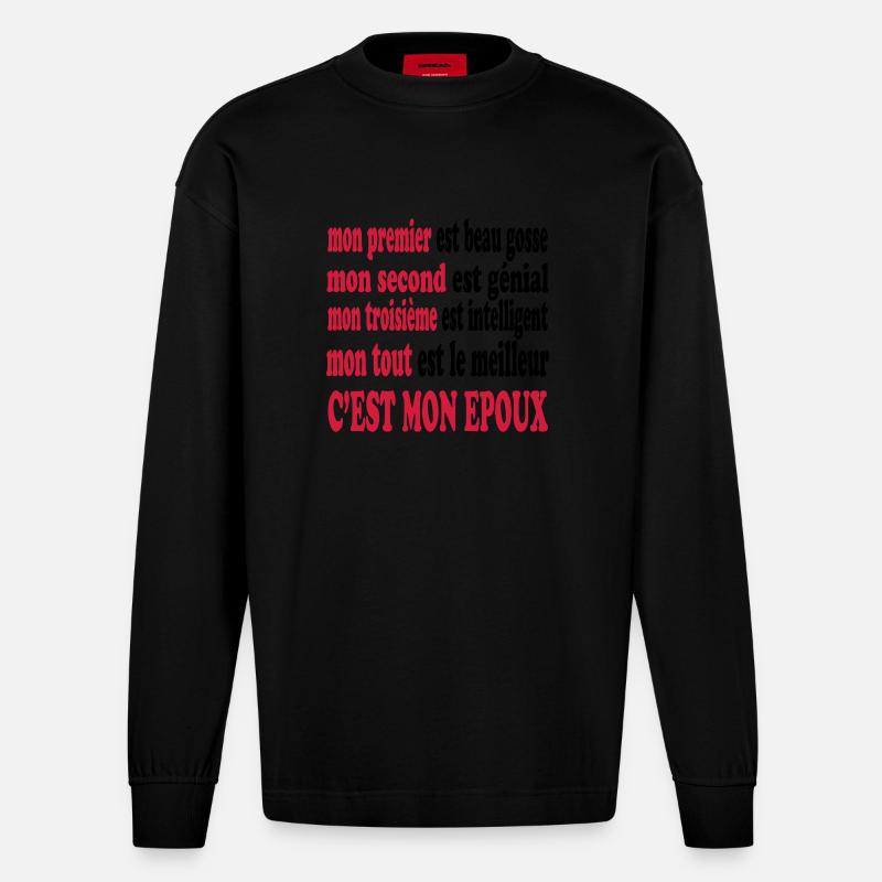 Mon EPOUX est beau - Manches longues bio épais oversize fabriqué en UE - SOLID BLACK