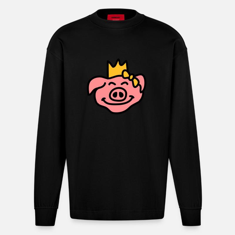 Pricess Pig Head - Heavyweight Oversized Organic Langarmshirt Made in EU - SOLID BLACK