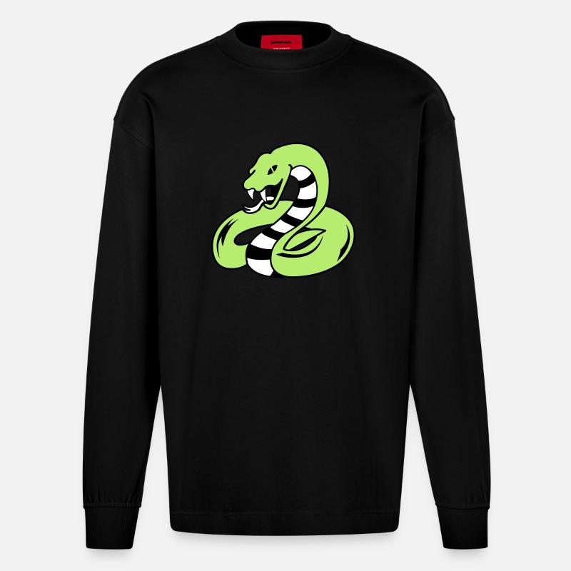 snake 02 - Heavyweight Oversized Organic Langarmshirt Made in EU - SOLID BLACK