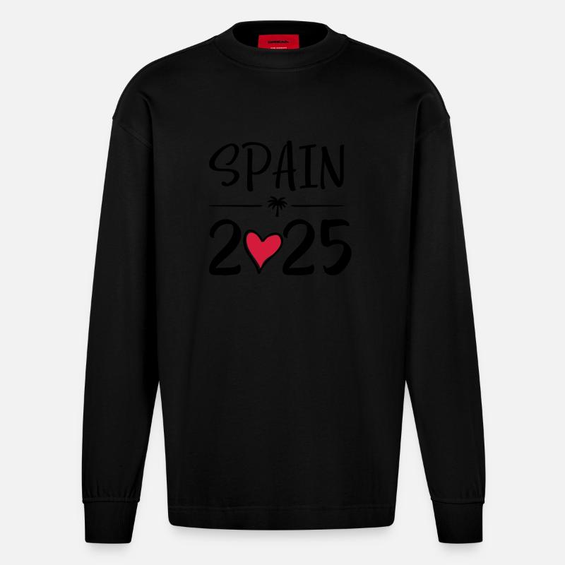 Spain heart 2025 - Heavyweight Oversized Organic Langarmshirt Made in EU - SOLID BLACK