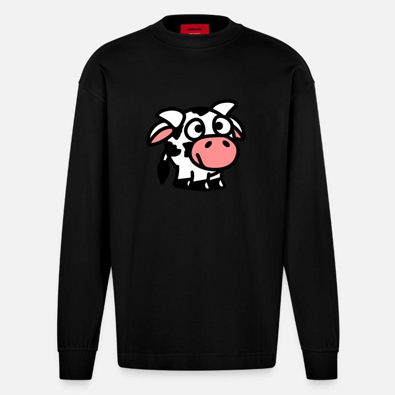 smiley_cow_3c - Manches longues bio épais oversize fabriqué en UE - SOLID BLACK