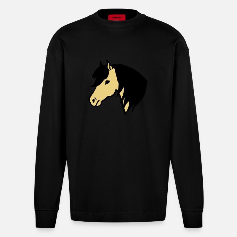 Pony Pferdchen - Heavyweight Oversized Organic Langarmshirt Made in EU - SOLID BLACK
