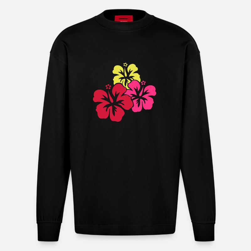 hawaii_blumen - Heavyweight Oversized Organic Langarmshirt Made in EU - SOLID BLACK