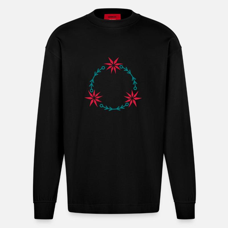 Weihnachtskranz aus Weihnachtsstern - Heavyweight Oversized Organic Langarmshirt Made in EU - SOLID BLACK