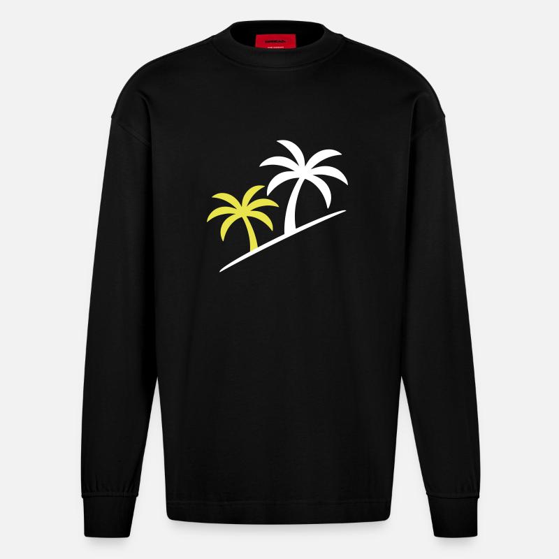 Palmier symbole plage - Manches longues bio épais oversize fabriqué en UE - SOLID BLACK