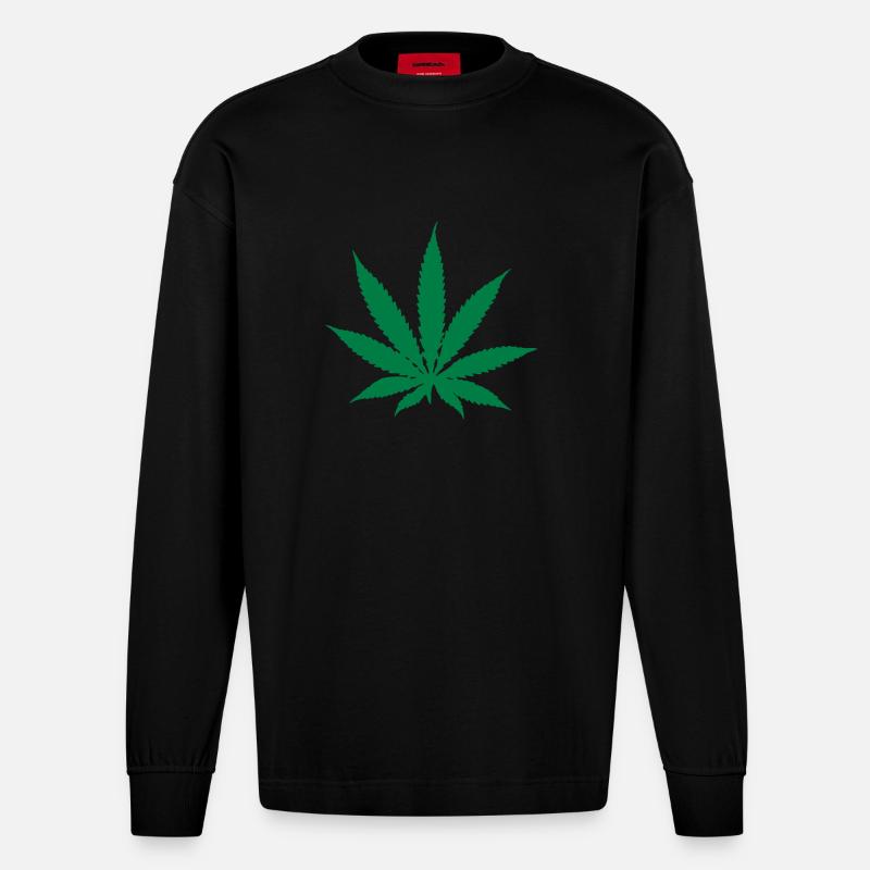 Cannabis - Marihuana - Herbe - Manches longues bio épais oversize fabriqué en UE - SOLID BLACK