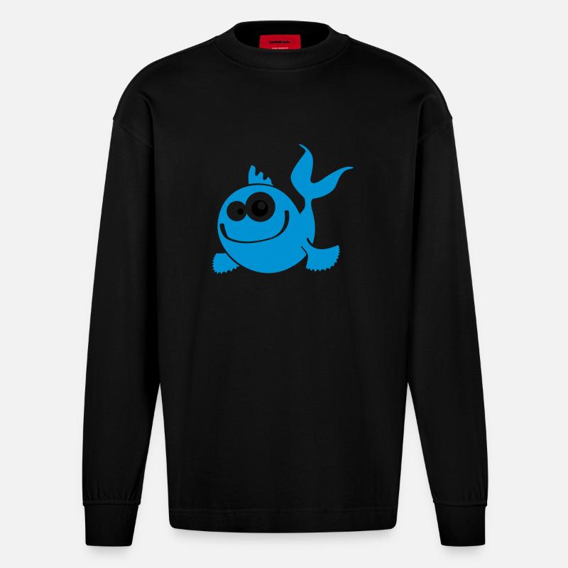 fish - Manches longues bio épais oversize fabriqué en UE - SOLID BLACK