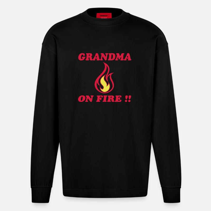 Grandma on fire !! - Heavyweight Oversized Organic Langarmshirt Made in EU - SOLID BLACK