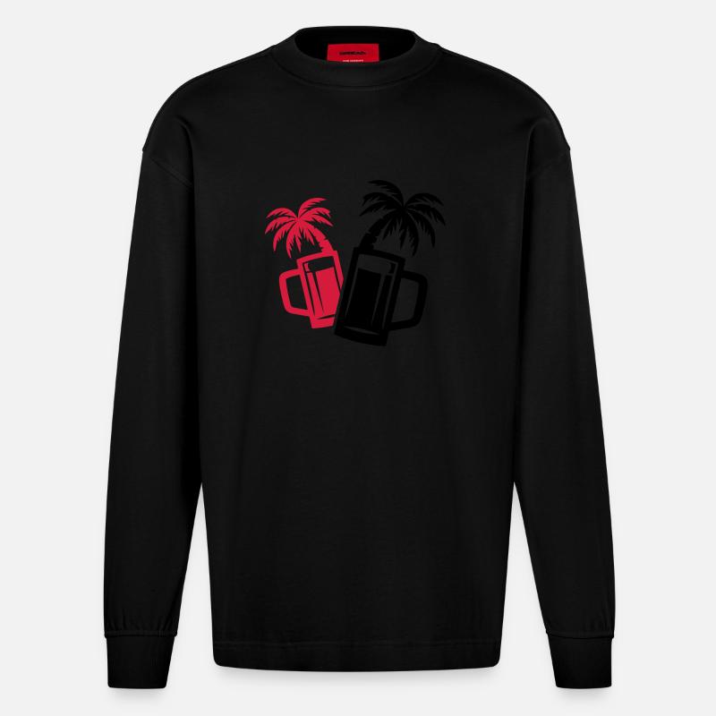 Palmiers de Beer Beach - Manches longues bio épais oversize fabriqué en UE - SOLID BLACK