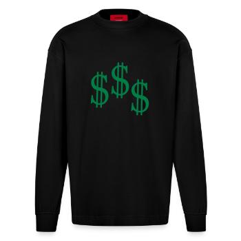 $ - Dollar - Heavyweight Oversized Organic Langarmshirt Made in EU - SOLID BLACK - Vorne