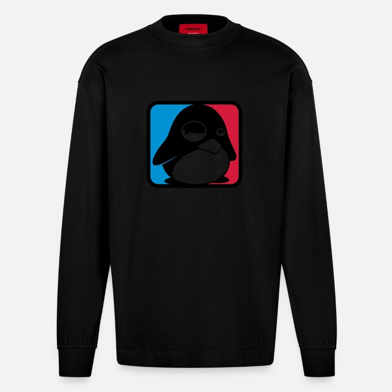 TUX Leauge, LINUX - Heavyweight Oversized Organic Langarmshirt Made in EU - SOLID BLACK