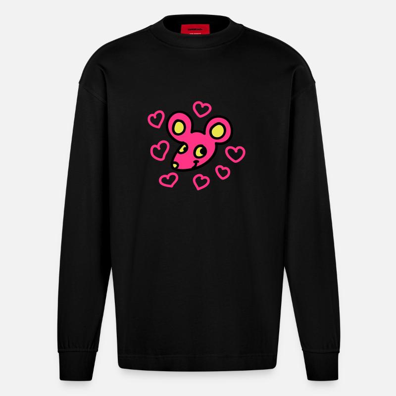 Verliebte Maus 3 - Heavyweight Oversized Organic Langarmshirt Made in EU - SOLID BLACK
