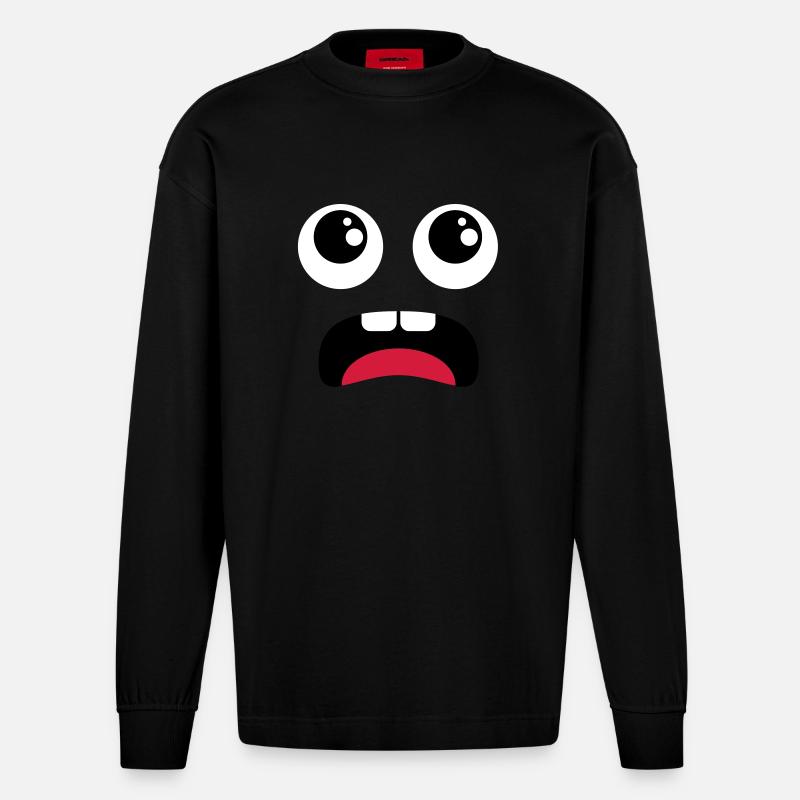 Erschrockenes Gesicht - Comic - Heavyweight Oversized Organic Langarmshirt Made in EU - SOLID BLACK