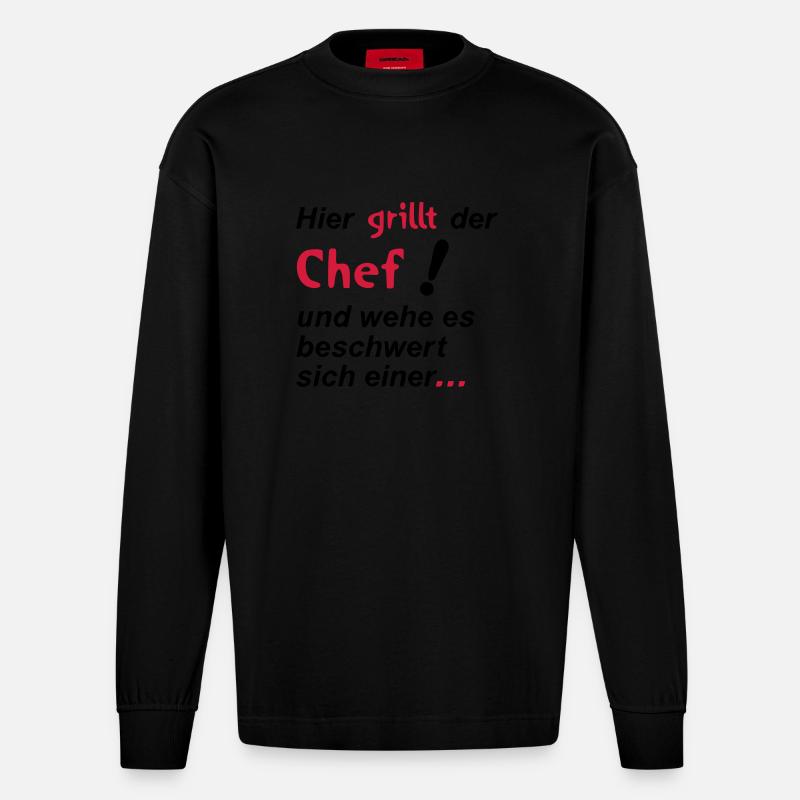 Hier grillt der Chef - Heavyweight Oversized Organic Langarmshirt Made in EU - SOLID BLACK
