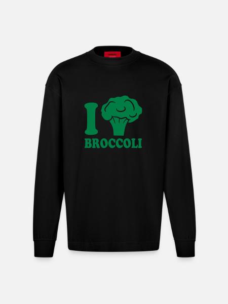 I love broccoli vegetable logo - Heavyweight Oversized Organic Longsleeve Shirt Made in EU - SOLID BLACK