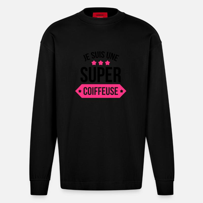 Coiffure / Coiffeur / Coiffeuse / Mode / Cheveux - Manches longues bio épais oversize fabriqué en UE - SOLID BLACK