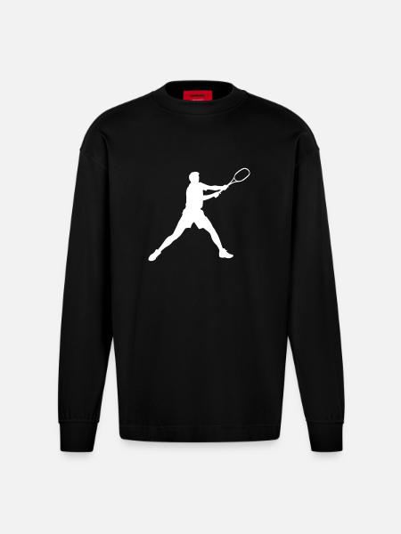 Tennis Player Silhouette - Heavyweight Oversized Organic Longsleeve Shirt Made in EU - SOLID BLACK