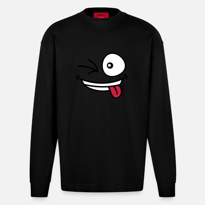 crazy_grin_face - Heavyweight Oversized Organic Langarmshirt Made in EU - SOLID BLACK