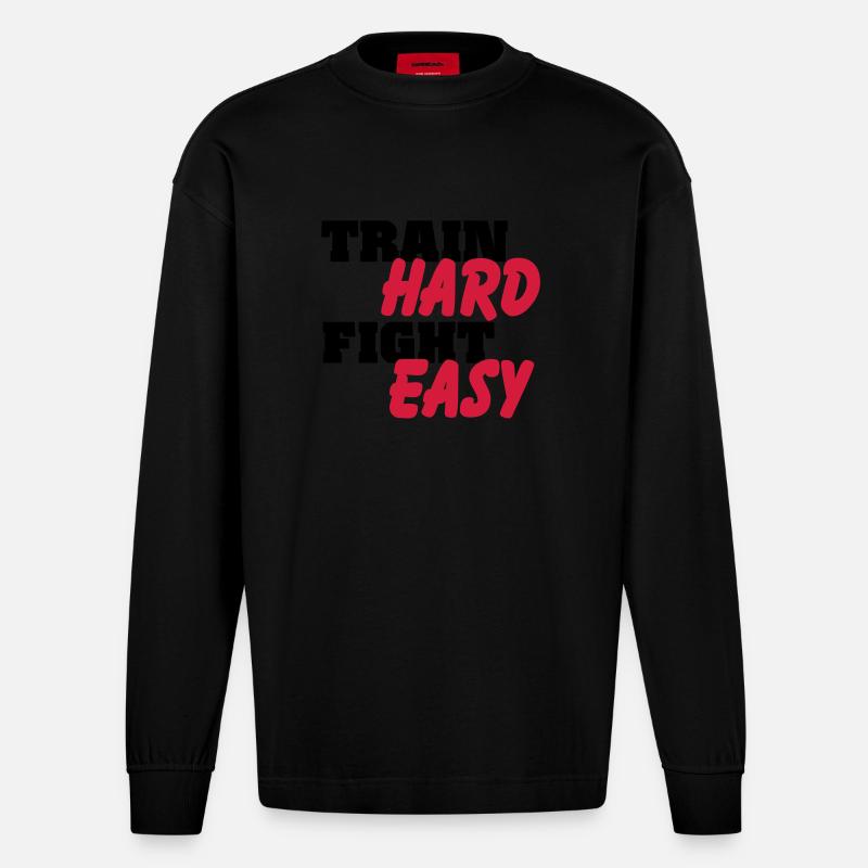 Train hard, fight easy - Manches longues bio épais oversize fabriqué en UE - SOLID BLACK